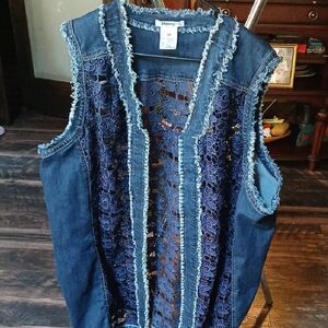 Masseys Blue Denim Vest with Lace Detail